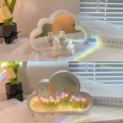 Tulip Night Lamp DIY Material Cloud Tulips Night Lamp Decorative Mirrors Photo Frame LED Table Lights Korean Creative Desk Bedroom Handmade Birthday Gifts