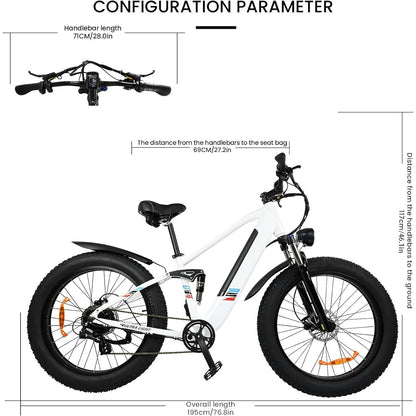 Electric Bike For Adults - 500W Motor 25MPH Speed Removable Battery 48V 12AH, 26 Inch Fat-Tire Electric Bicycle, 8 Speed Battery Powered Mountain Bicycle