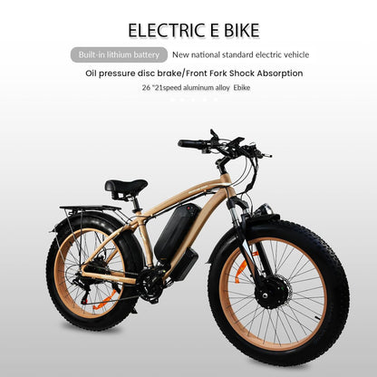 Khaki Electric Bike Adults 2000W - Electric Bike With 26 Inches Fat Tire 20AH Removable Battery, 21 Speed For Electric Mountain Ebike