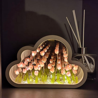 Tulip Night Lamp DIY Material Cloud Tulips Night Lamp Decorative Mirrors Photo Frame LED Table Lights Korean Creative Desk Bedroom Handmade Birthday Gifts