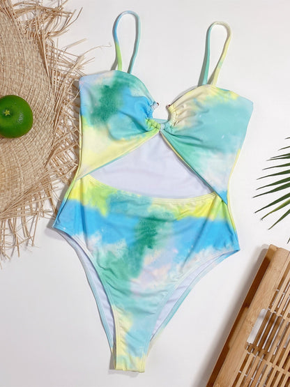 Cutout Tie-Dye Spaghetti Strap One-Piece Swimwear