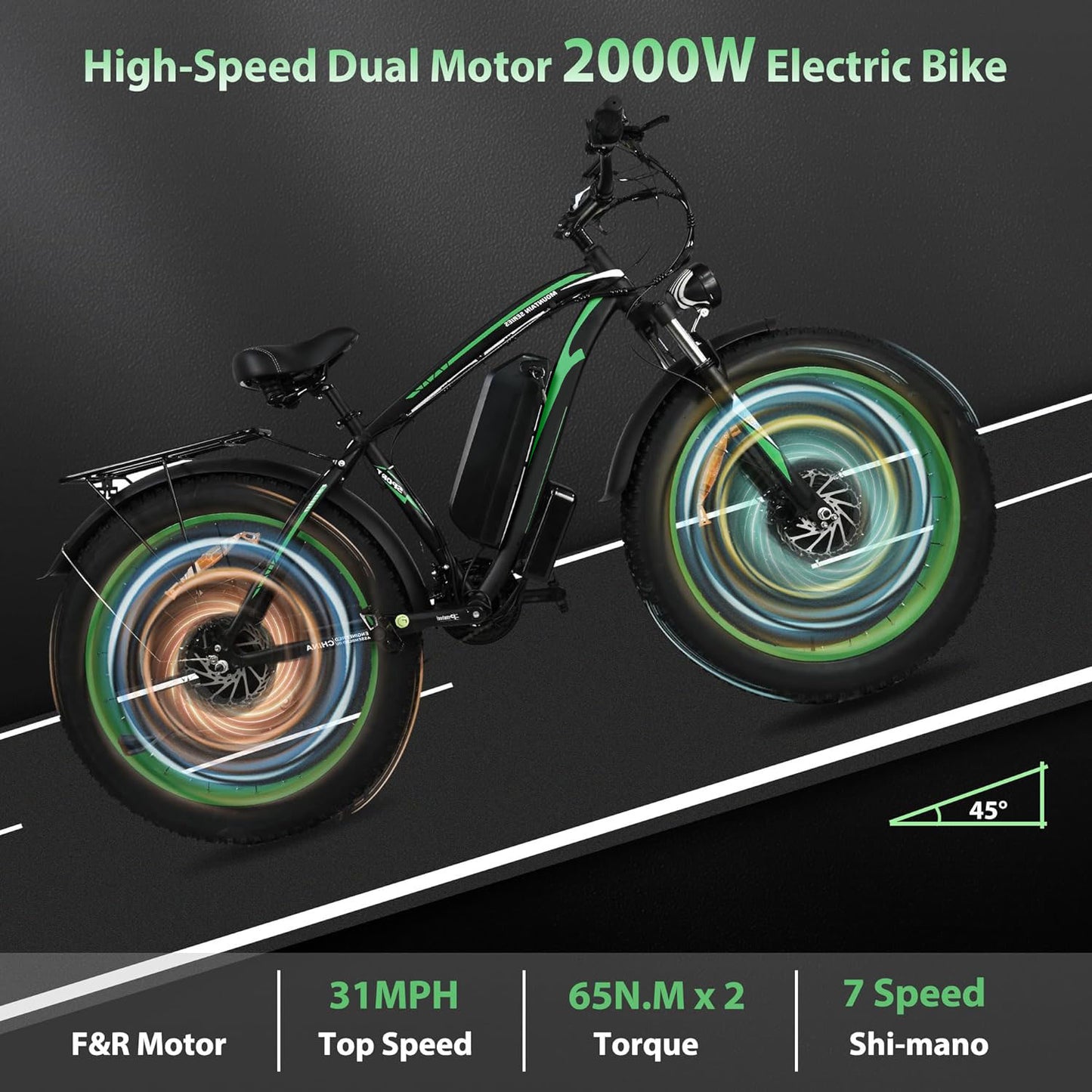 2000W Motor Electric Bike Adults - 31 MPH Electric Bike With 26 Inches Fat Tire 20AH Removable Battery, Hydraulic Disc Brake 21 Speed