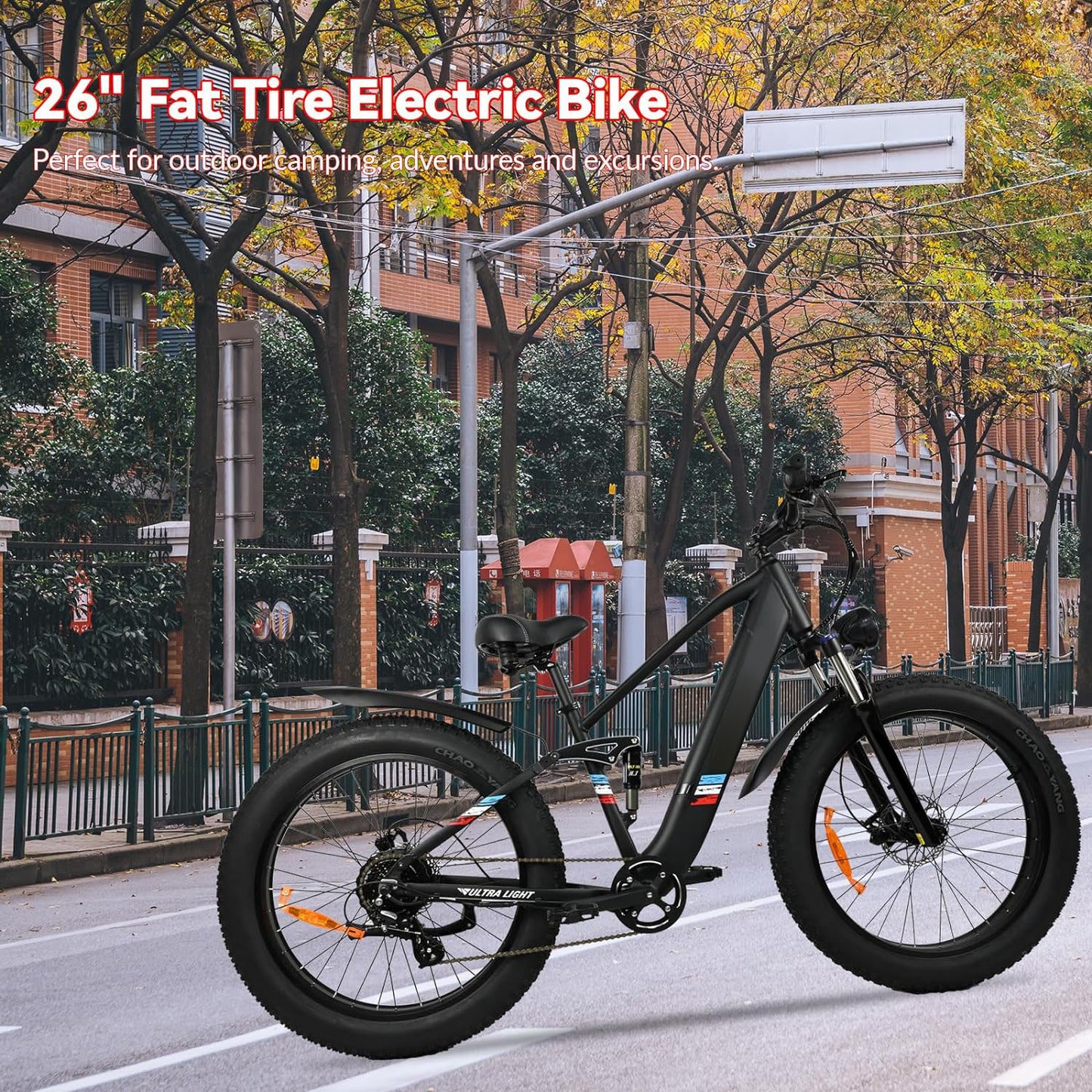 500W Motor Electric Bike For Adults - 25MPH Speed Removable Battery 48V 12AH, 26 Inches Fat-Tire Electric Bicycle