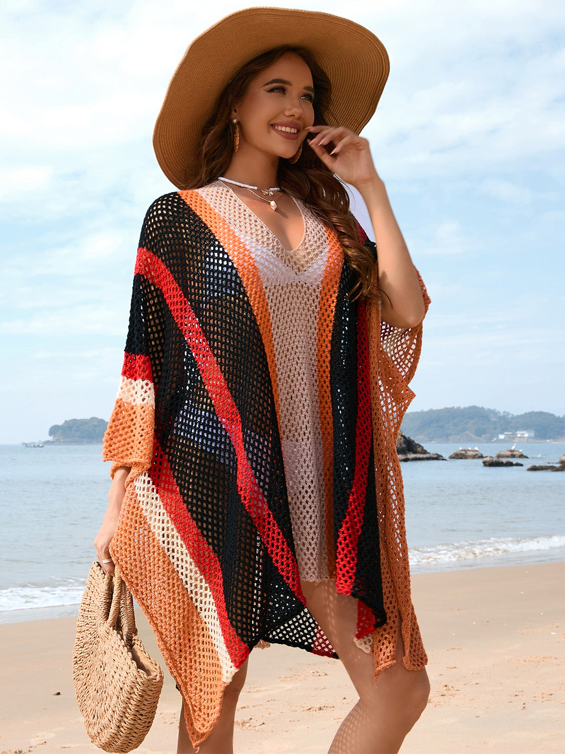 Openwork Color Block Plunge Cover-Up