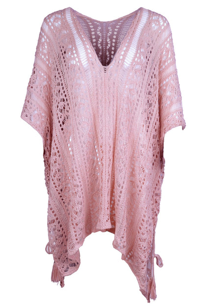 Cutout V-Neck Cover-Up with Tassel