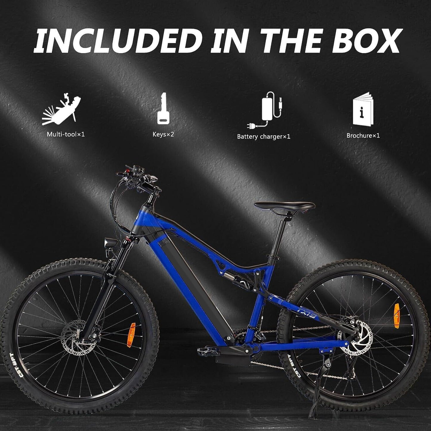 500W Electric Bike - 27.5 Inches 500W 48V 27 Speed Blue Ebike - Bafang Motor