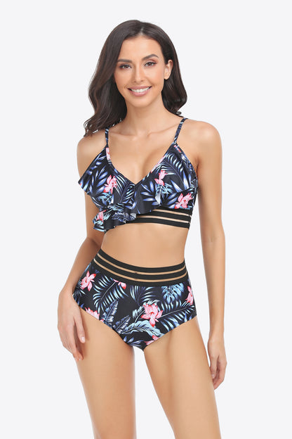 Ruffled Plunge Bikini Set