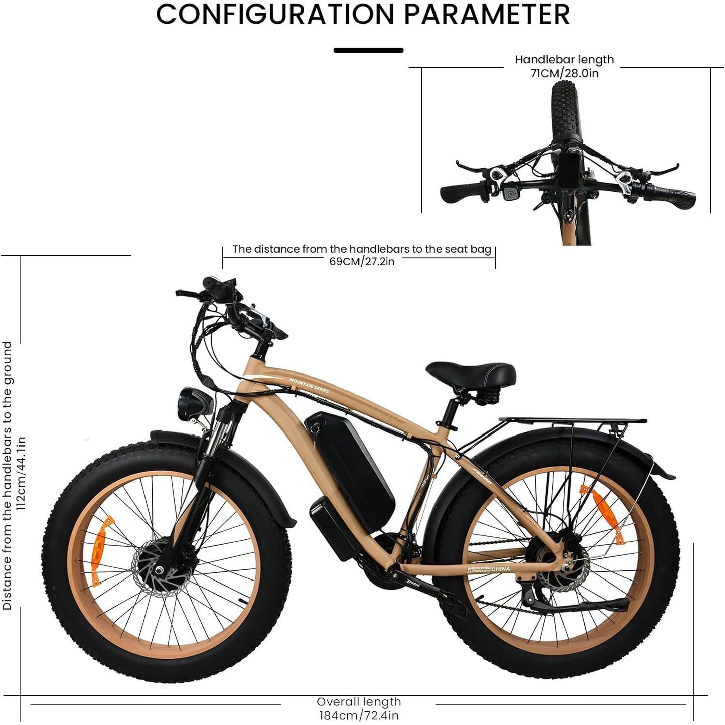 Khaki Electric Bike Adults 2000W - Electric Bike With 26 Inches Fat Tire 20AH Removable Battery, 21 Speed For Electric Mountain Ebike