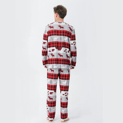 Men Reindeer & Plaid Top and Pants Set