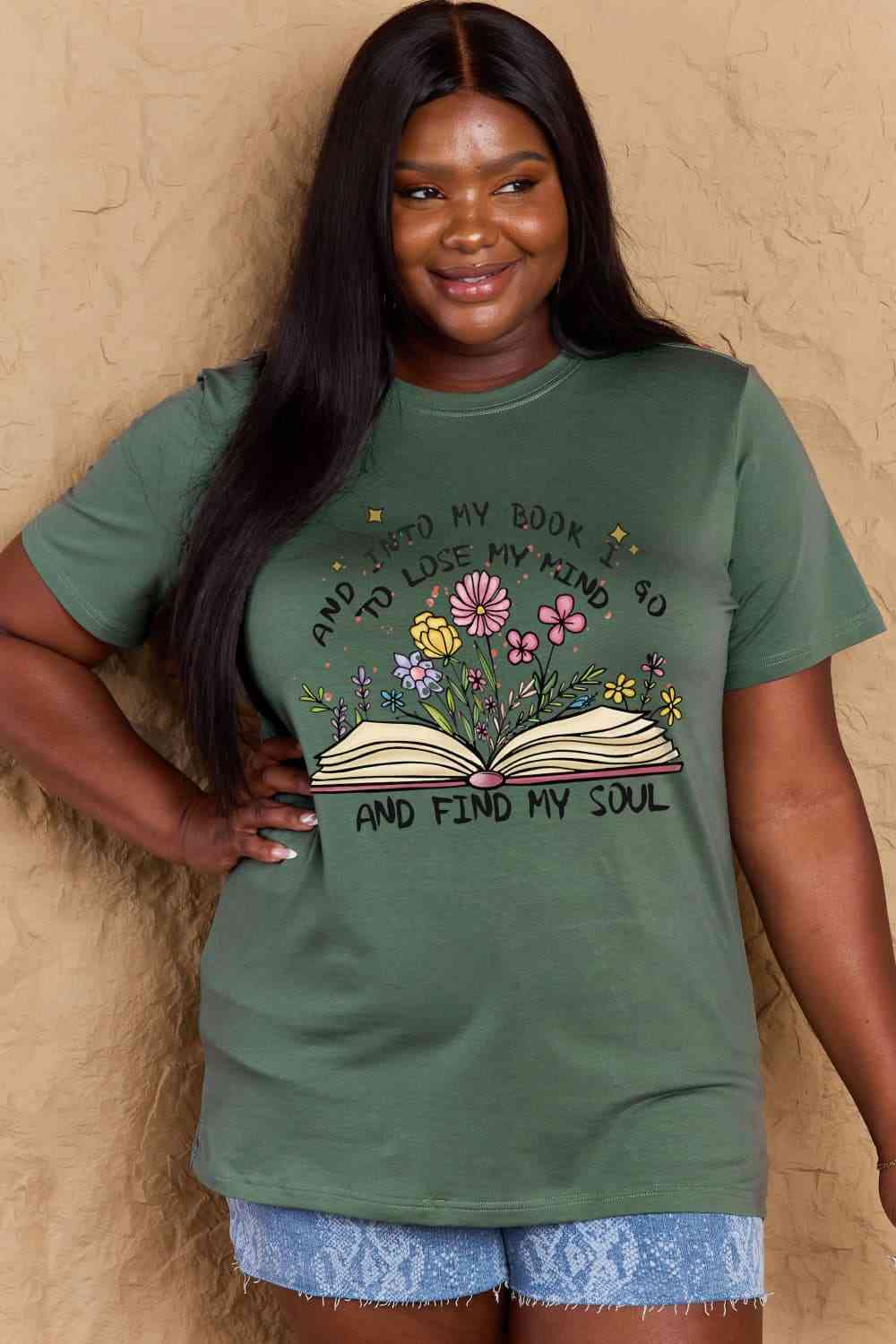 Simply Love Full Size Book & Flower Graphic Cotton Tee