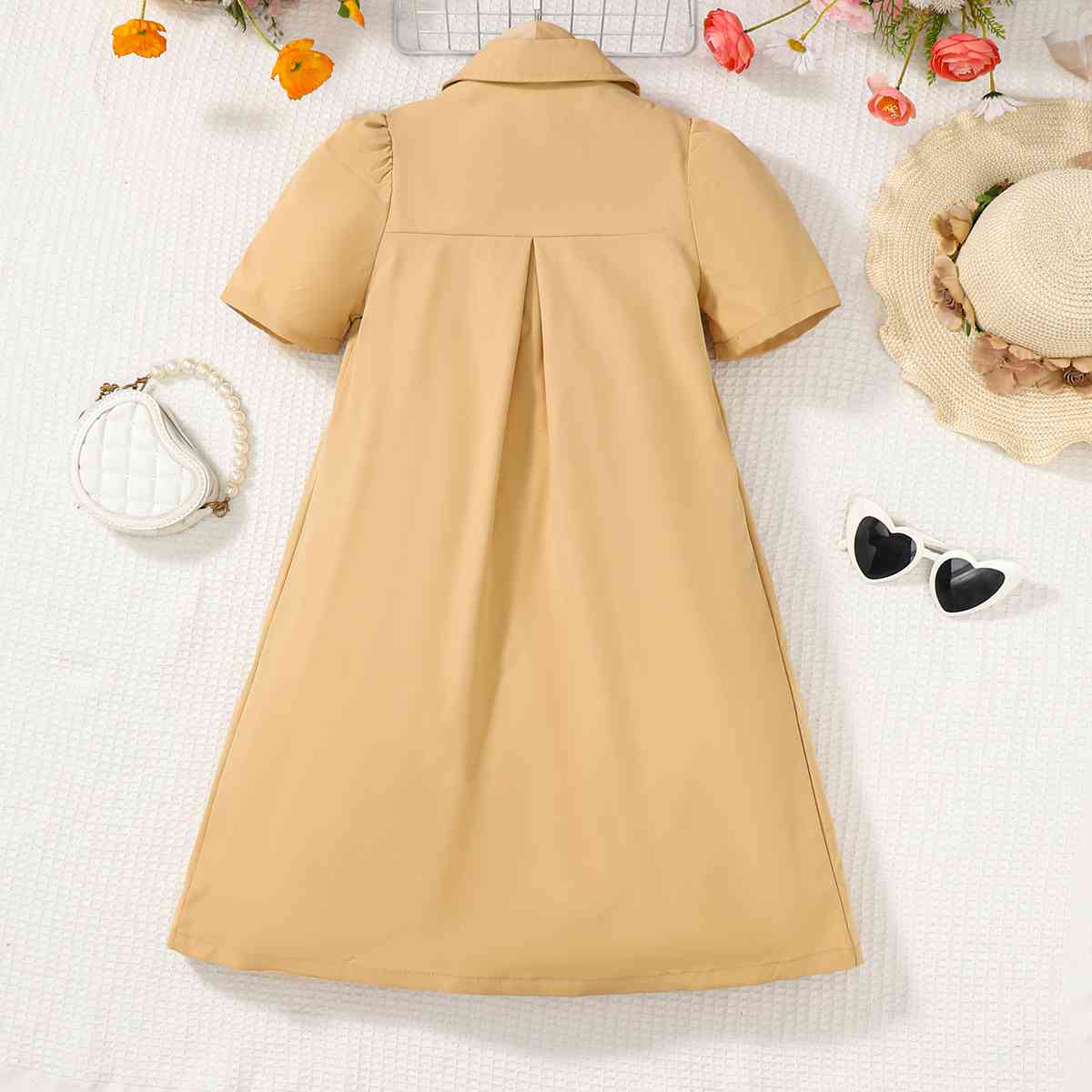 Short Sleeve Collared Neck A-Line Dress