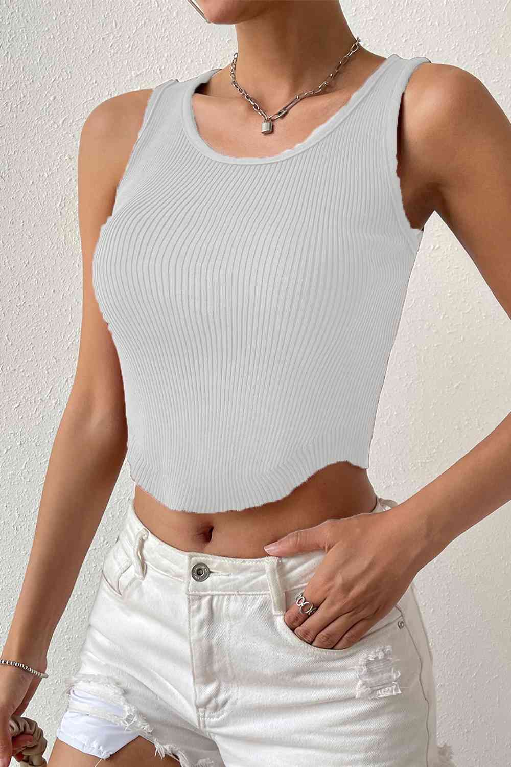 Ribbed Round Neck Sleeveless Knit Top