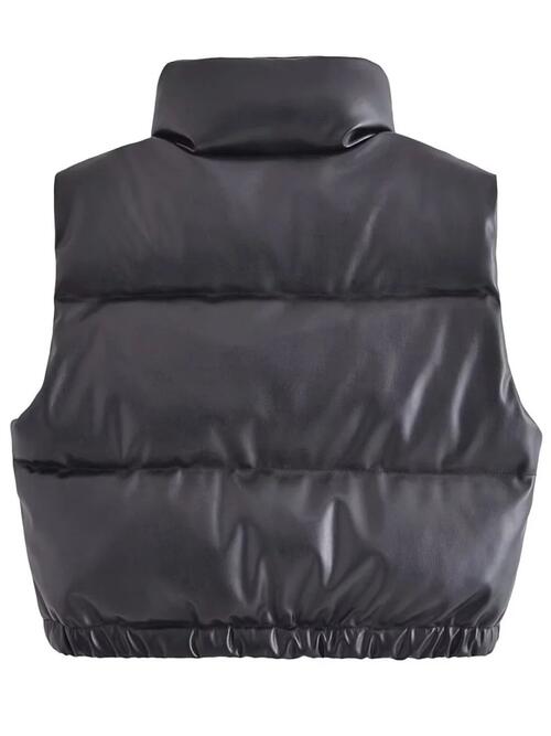 PU Leather Cropped Zip Up Drawstring Vest