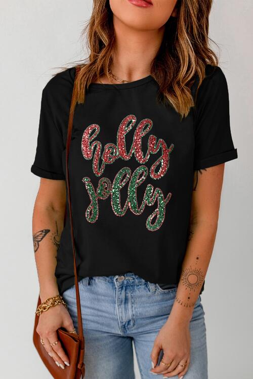 Sequin Letter Graphic Short Sleeve T-Shirt