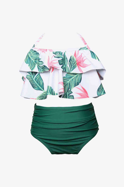 Printed Layered Halter Neck Two-Piece Swim Set