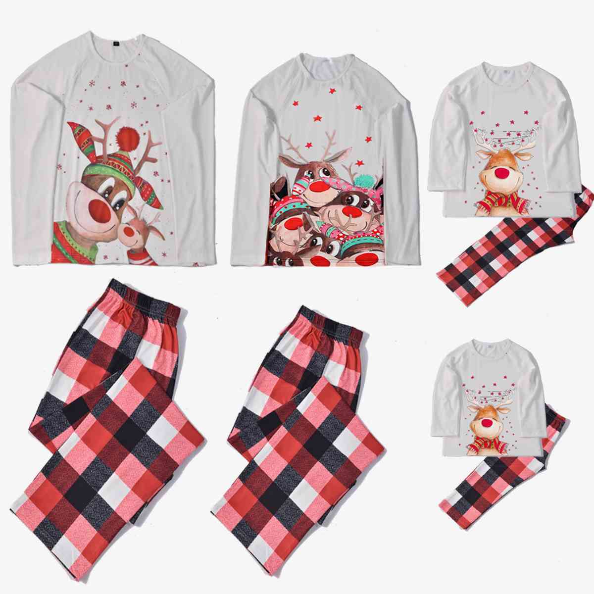 Men Reindeer Top and Plaid Pants Set