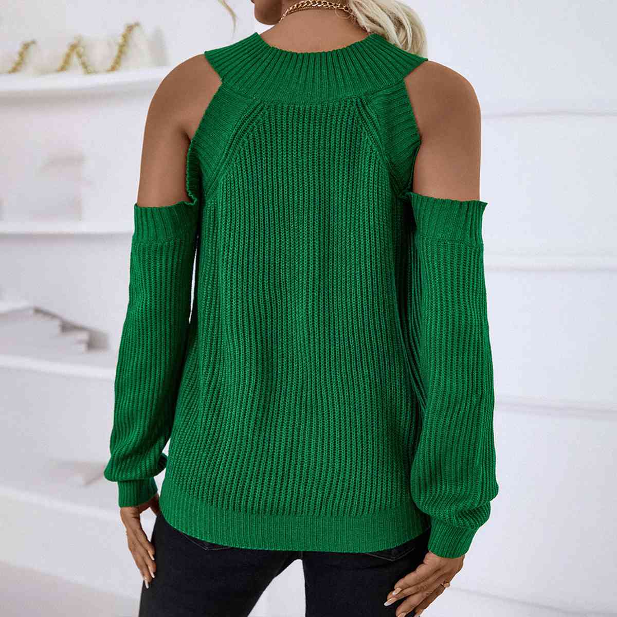 Round Neck Cold-Shoulder Sweater