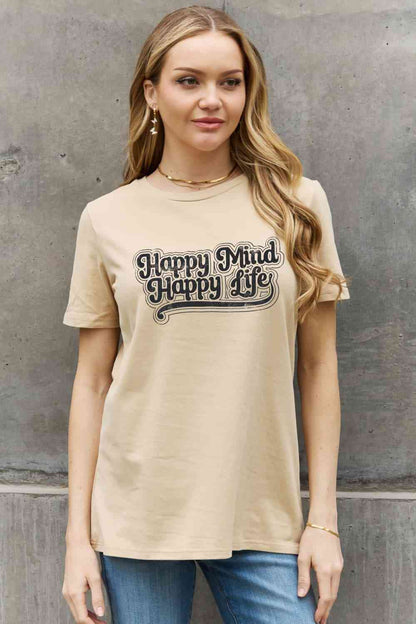 Simply Love Full Size HAPPY MIND HAPPY LIFE Graphic Cotton Tee