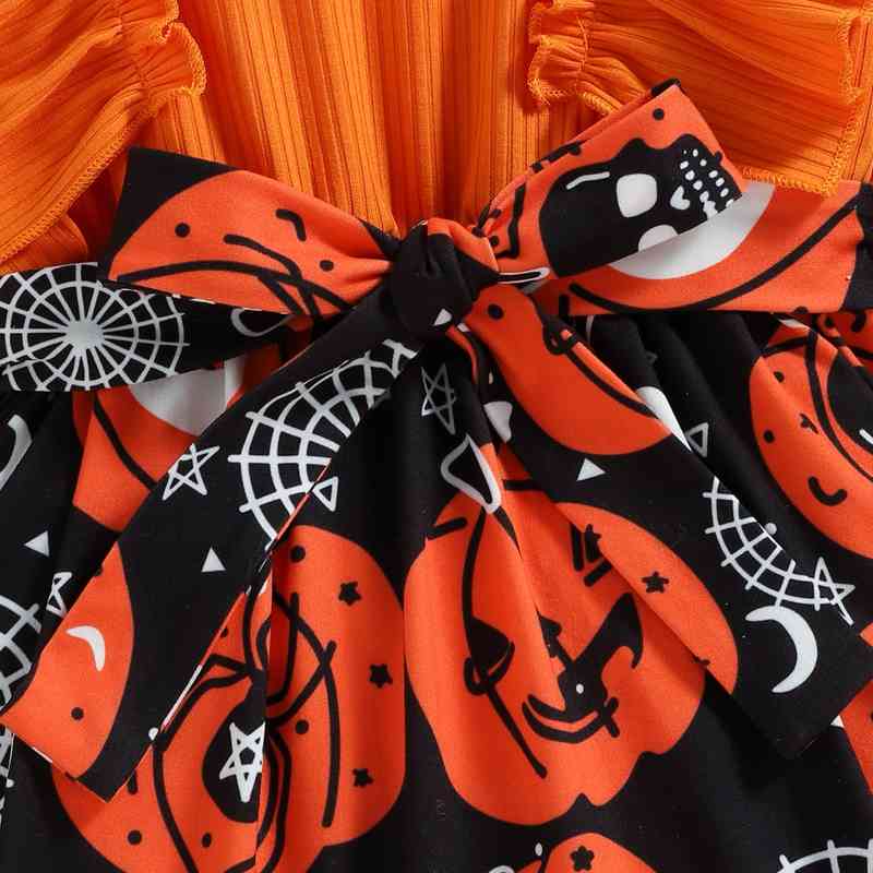 Round Neck Ruffle Trim Halloween Theme Dress