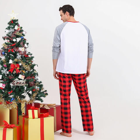 Men MERRY CHRISTMAS Graphic Top and Plaid Pants Set