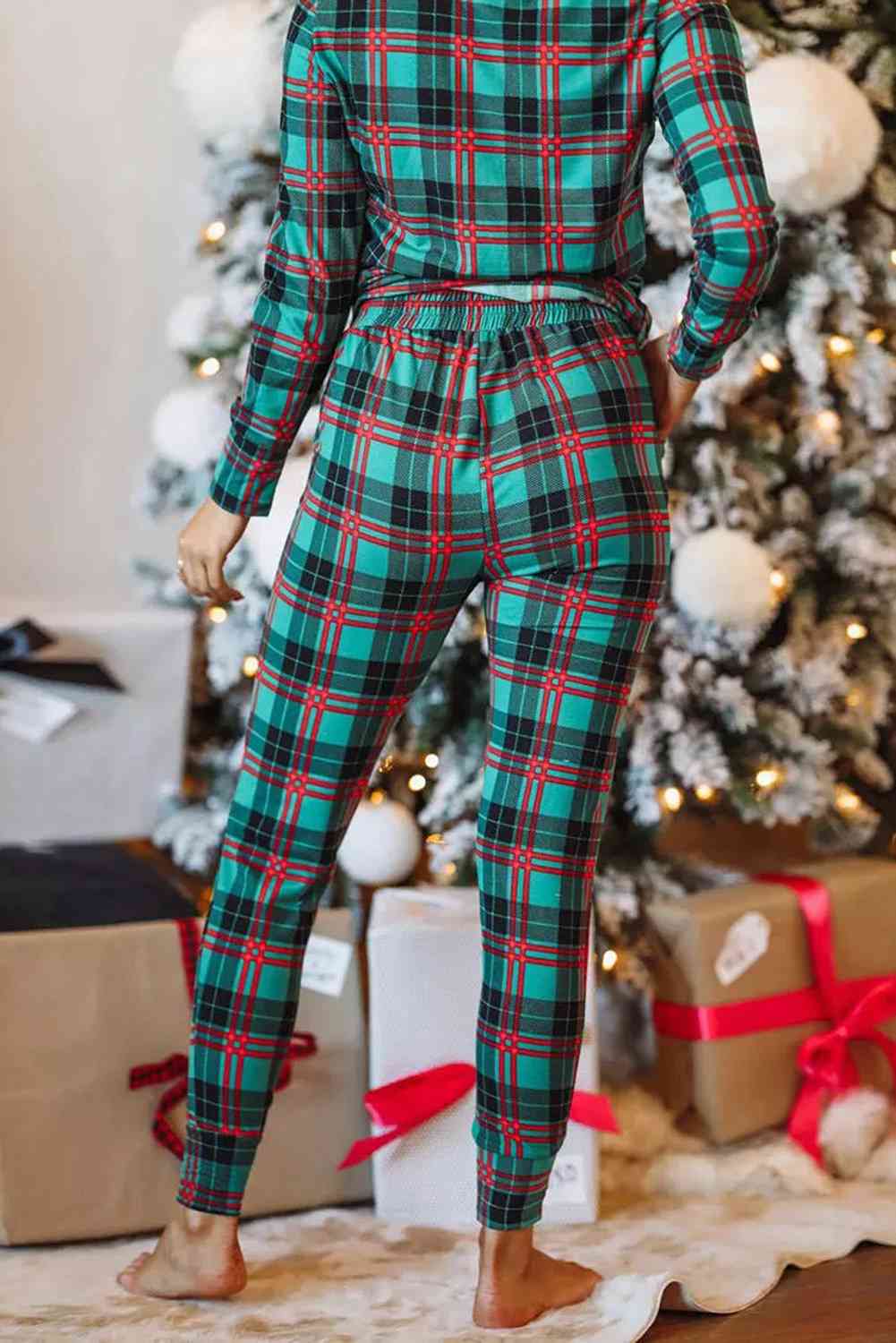 Plaid Long Sleeve Top and Pants Lounge Set