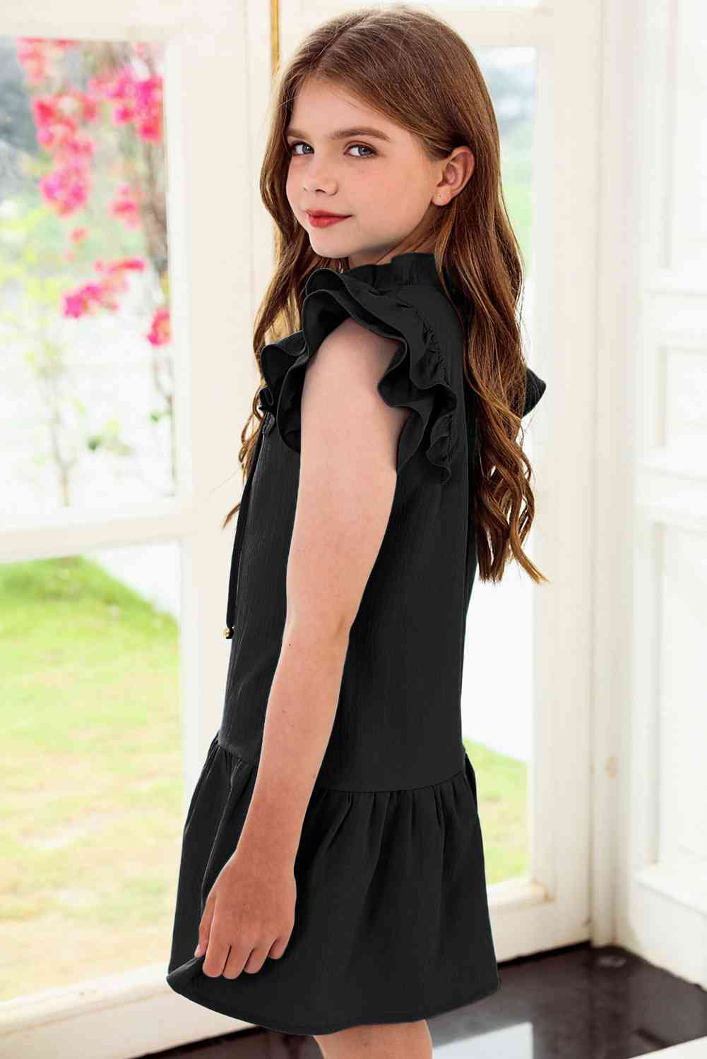 Tie Neck Flutter Sleeve Dress