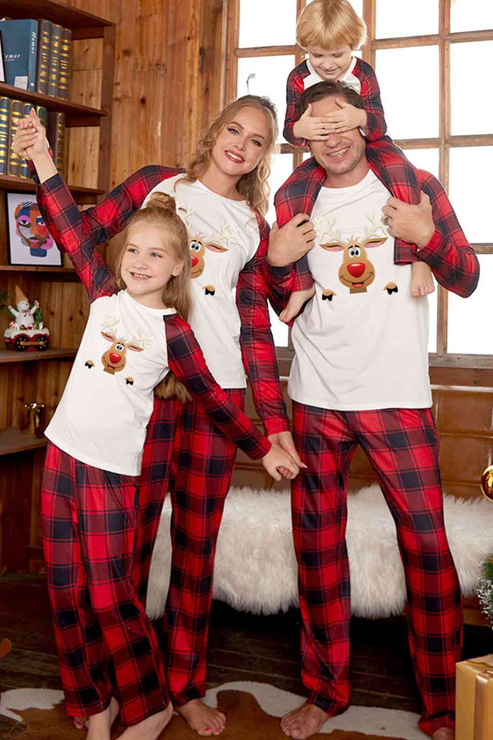 Rudolph Graphic Long Sleeve Top and Plaid Pants Set