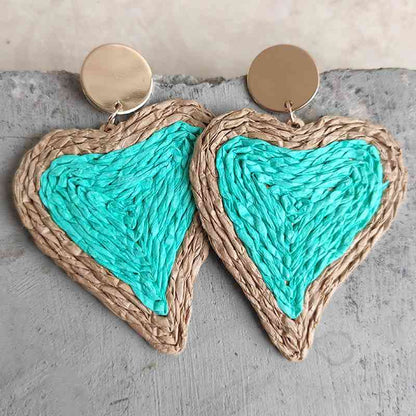 Raffia Grass Heart Teardrop Earrings