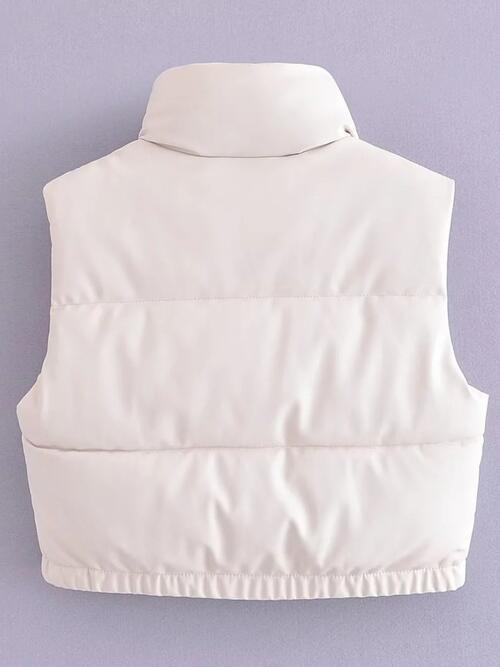 PU Leather Cropped Zip Up Drawstring Vest