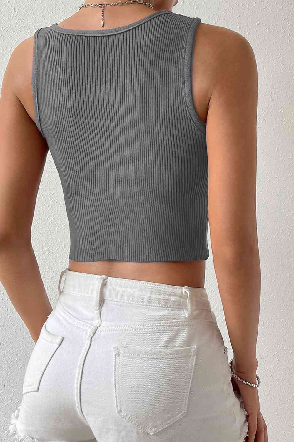 Ribbed Round Neck Sleeveless Knit Top