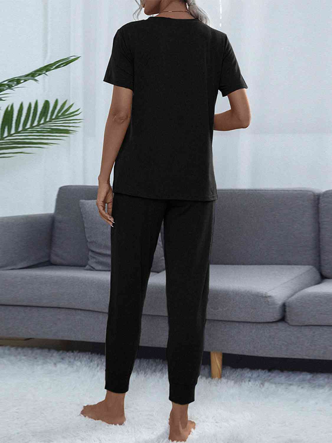 Round Neck Short Sleeve Top and Pants Set