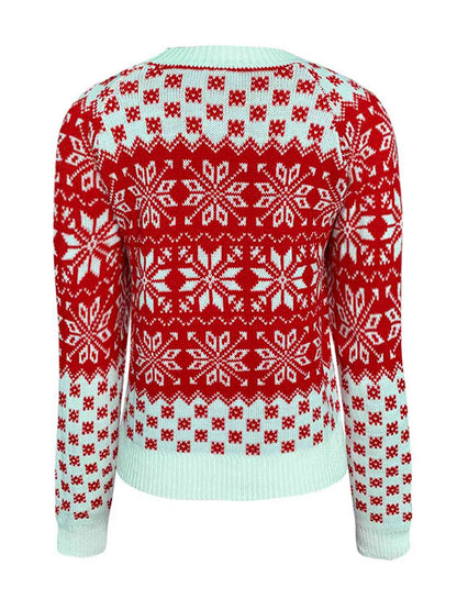 Snowflake Round Neck Long Sleeve Sweater