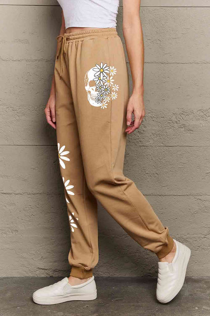 Simply Love Simply Love Full Size Drawstring Flower & Skull Graphic Long Sweatpants