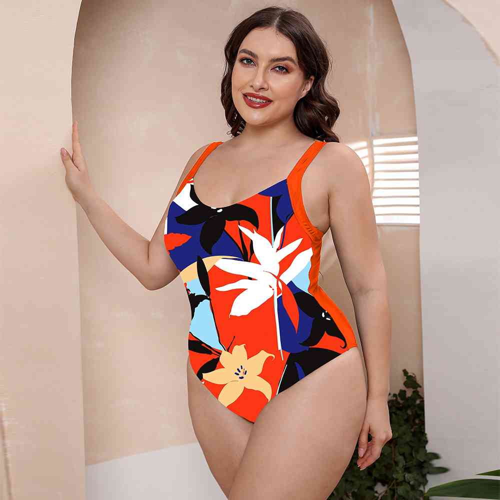 Full Size Printed Scoop Neck Sleeveless One-Piece Swimsuit