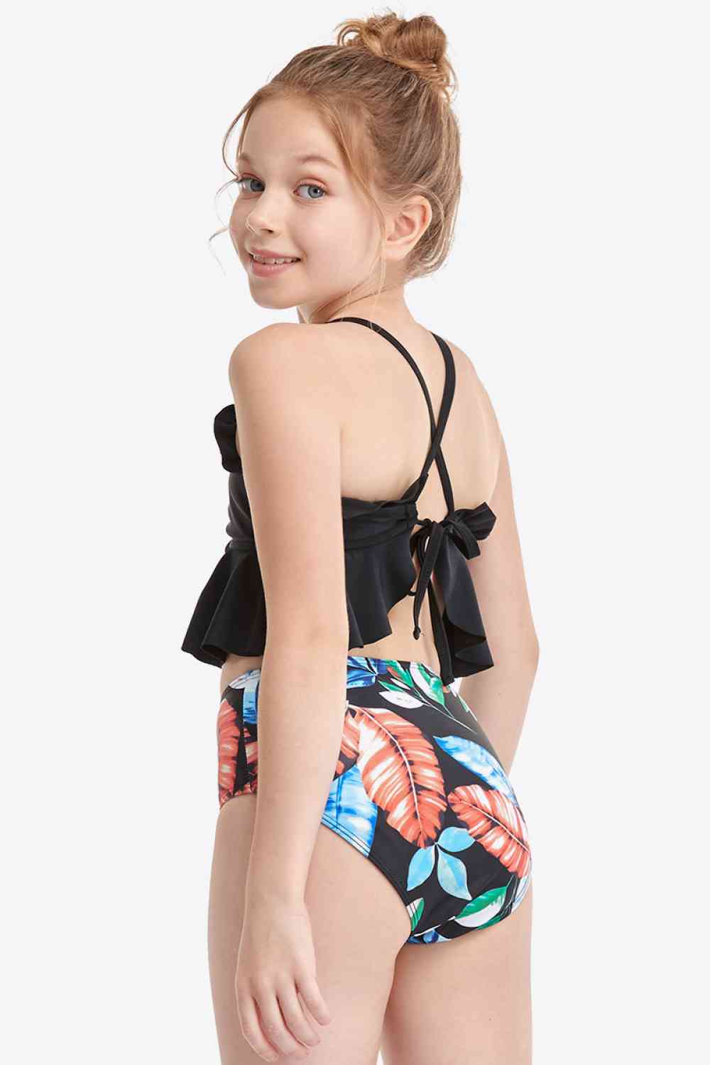 Printed Crisscross Tie Back Two-Piece Swim Set