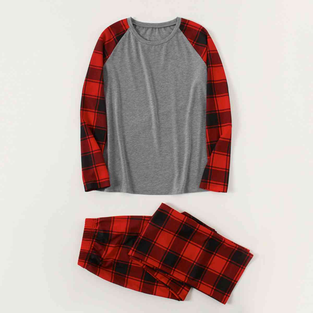 Raglan Sleeve Top and Plaid Pants Set