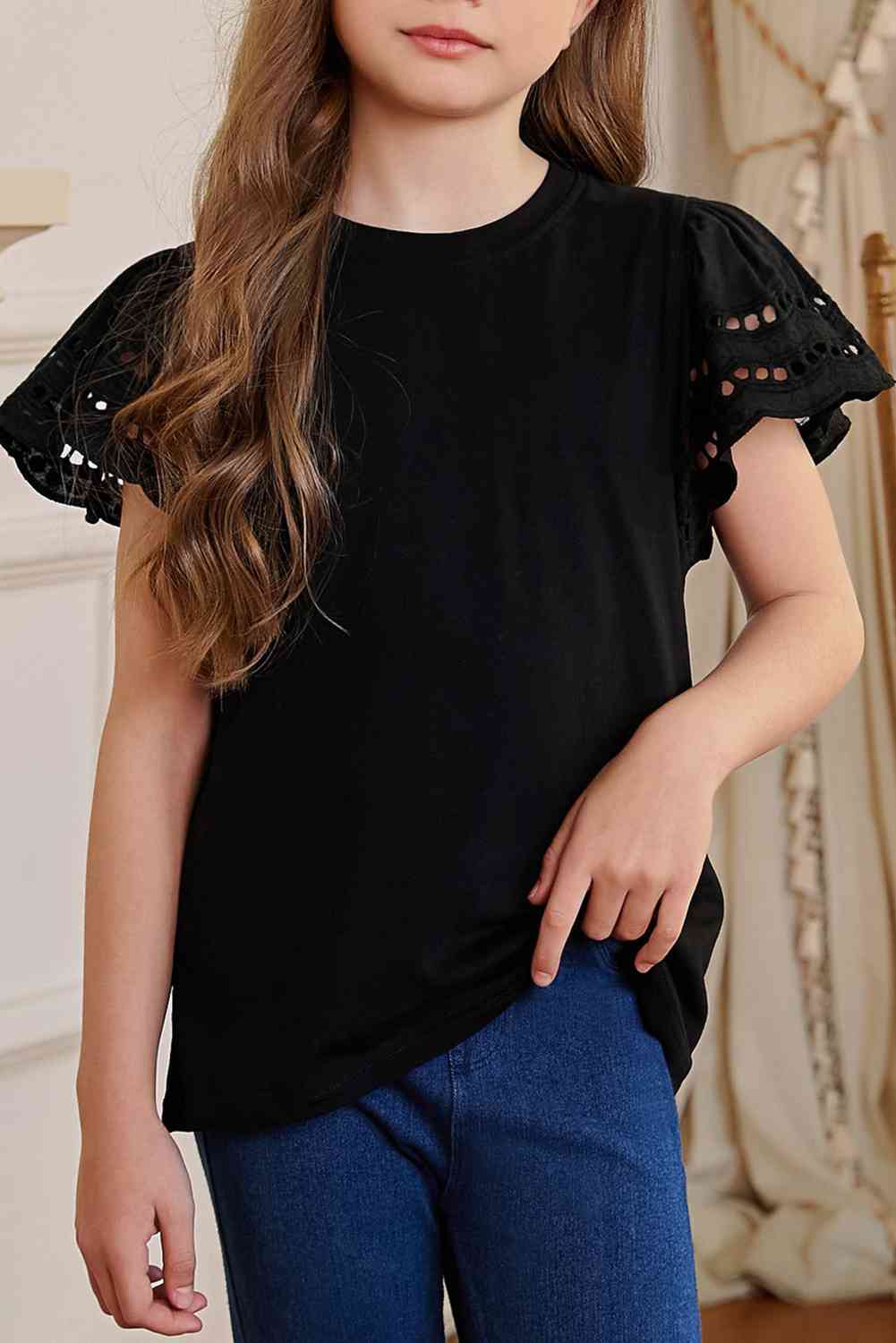 Round Neck Flutter Sleeve T-Shirt