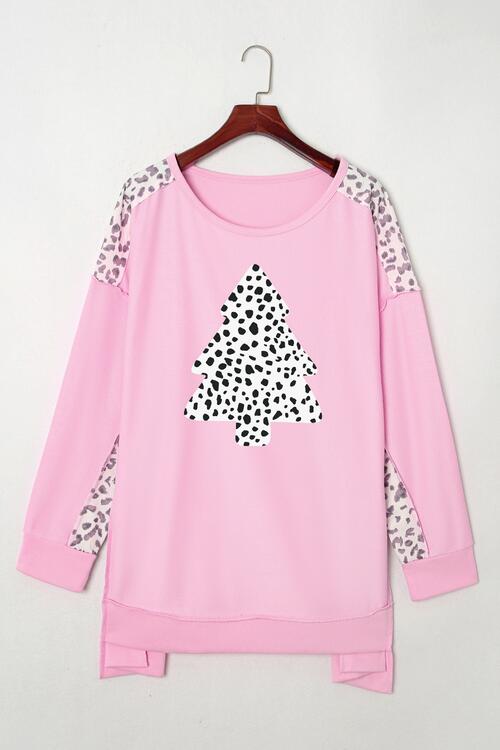 Plus Size Animal Print Exposed Seam Long Sleeve Sweatshirt