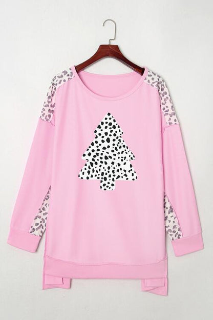 Plus Size Animal Print Exposed Seam Long Sleeve Sweatshirt