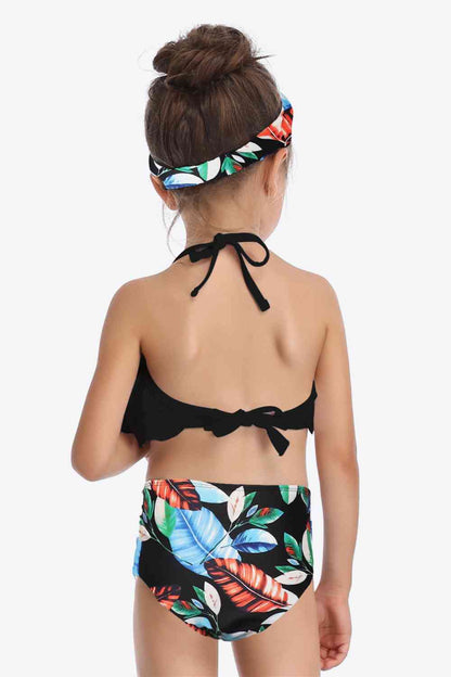 Printed Layered Halter Neck Two-Piece Swim Set