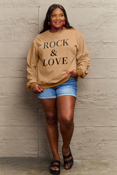 Simply Love Full Size ROCK ＆ LOVE Round Neck Sweatshirt