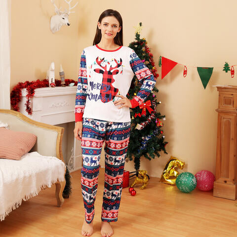 Women MERRY XMAS Reindeer Graphic Top and Pants Set