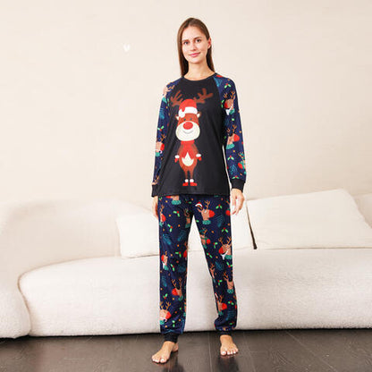 Reindeer Graphic Top and Printed Pants Set