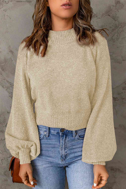 Ribbed Trim Balloon Sleeve Sweater