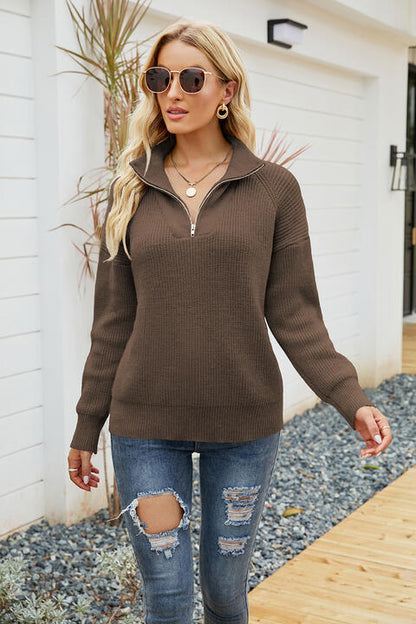 Quarter-Zip Collared Neck Sweater