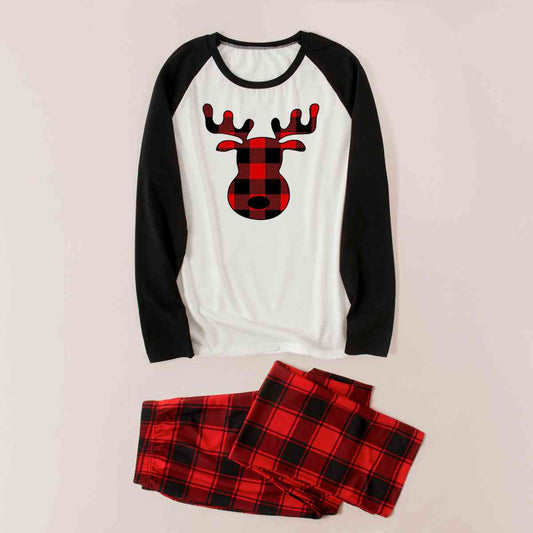 Reindeer Graphic Top and Plaid Pants Set