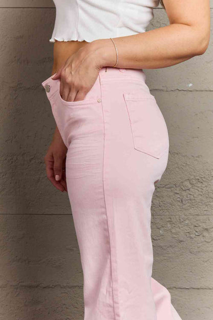 RISEN Raelene Full Size High Waist Wide Leg Jeans in Light Pink