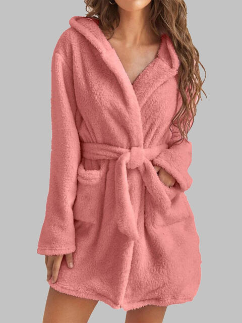 Tie Waist Hooded Robe