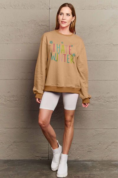 Simply Love Full Size I HATE WINTER Dropped Shoulder Sweatshirt