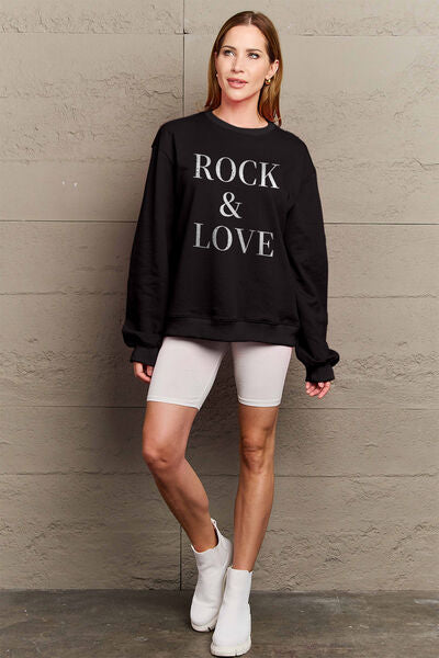 Simply Love Full Size ROCK ＆ LOVE Round Neck Sweatshirt